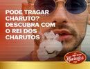 Homem fumando charuto com slogan publicitário